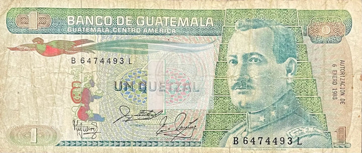 1988 Guatemala 1 Quetzal P-66 Circulated Banknote Cool Coins & Notes 