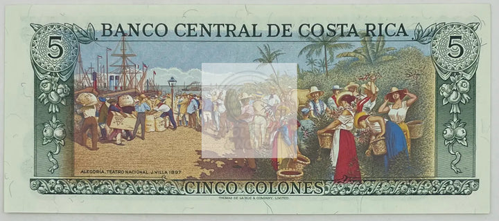 1989 Costa Rica 5 Colones P-236d UNC Banknote - Cool Coins & Notes