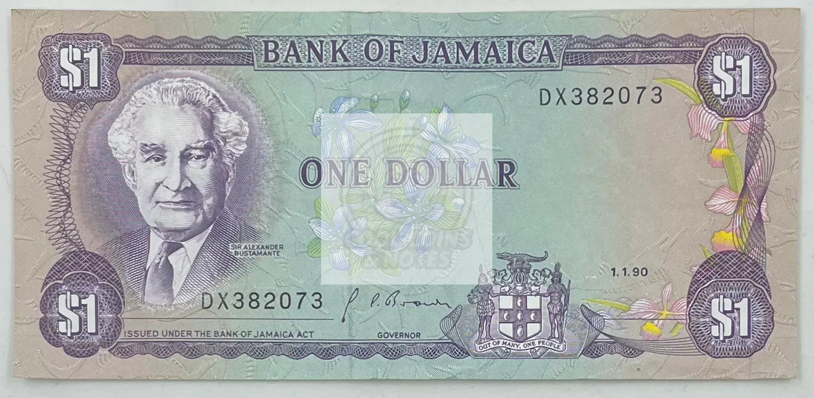 1990 Jamaica $1 Dollar  P-68A de  Banknote - Cool Coins & Notes