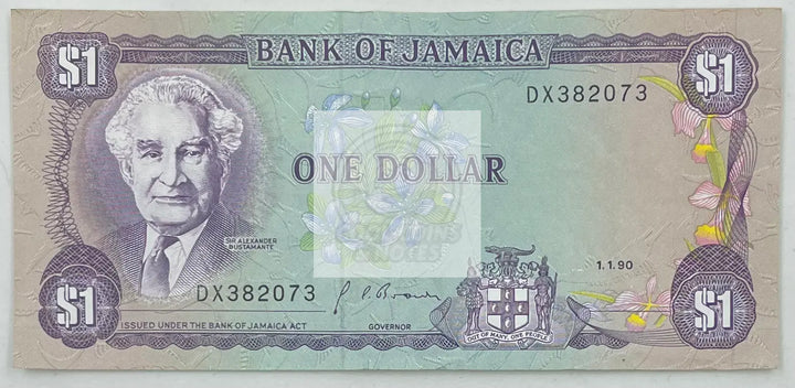 1990 Jamaica $1 Dollar  P-68A de  Banknote - Cool Coins & Notes
