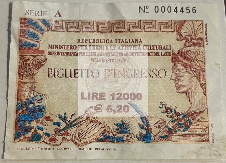 1990s Repubblica Italiana 12,000 Lire Biglietto - Galleria degli Uffizi Entry Ti - Cool Coins & Notes