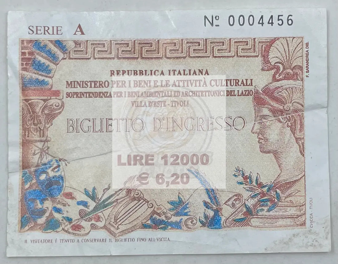 1990s Repubblica Italiano 12,000 Lire Biglietto Entry Ticket - Cool Coins & Notes