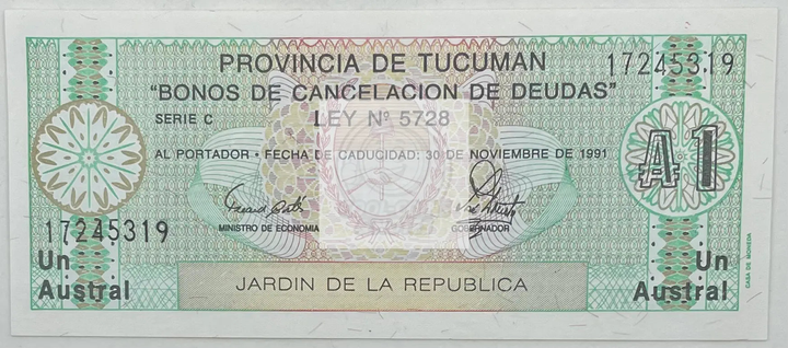 1991 Argentina 1 Austral S2711 UNC Banknote front view