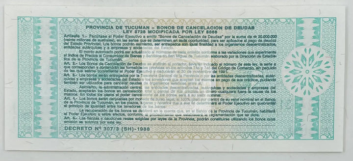 1991 Argentina 1 Austral  S2711b.2 Banknote - Cool Coins & Notes