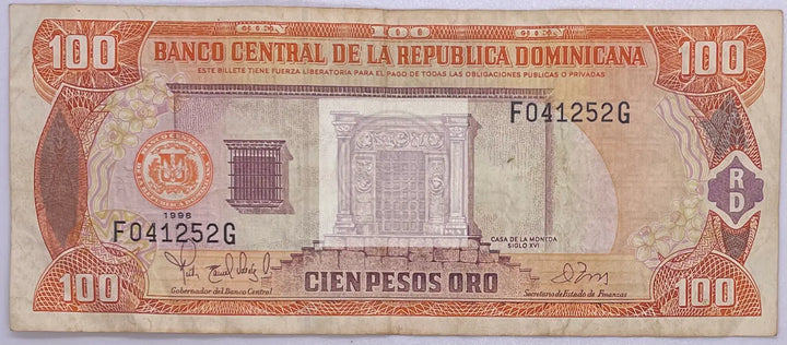 1991 Dominican Republic 100 Pesos P-136a Banknote - Cool Coins & Notes