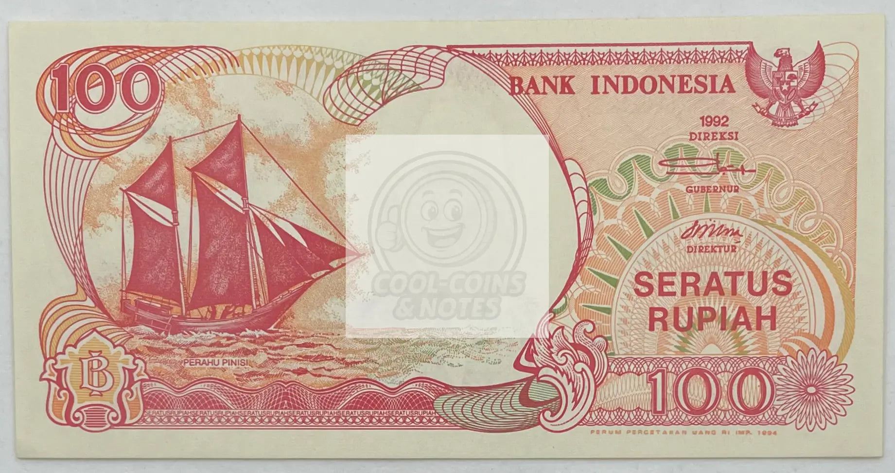 1992 Indonesia 100 Rupiah P-127 UNC banknote with volcano design, World Banknote collection