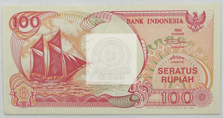 1992 Indonesia 100 Rupiah P-127 UNC banknote with volcano design, World Banknote collection