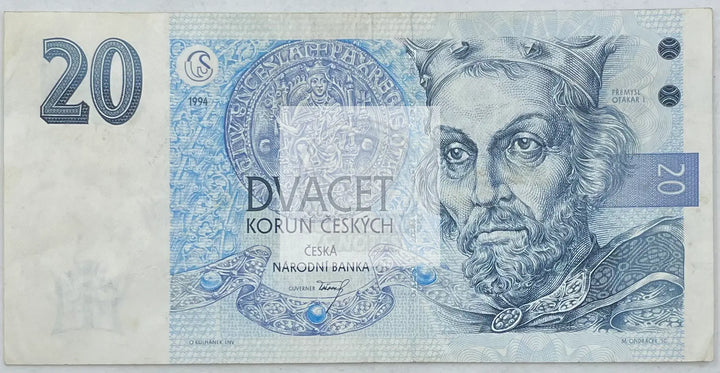 1994 Czechoslovakia 20 Korun P-10 Used World Banknote - Cool Coins & Notes
