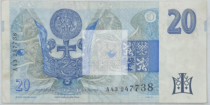 1994 Czechoslovakia 20 Korun P-10 Used World Banknote - Cool Coins & Notes