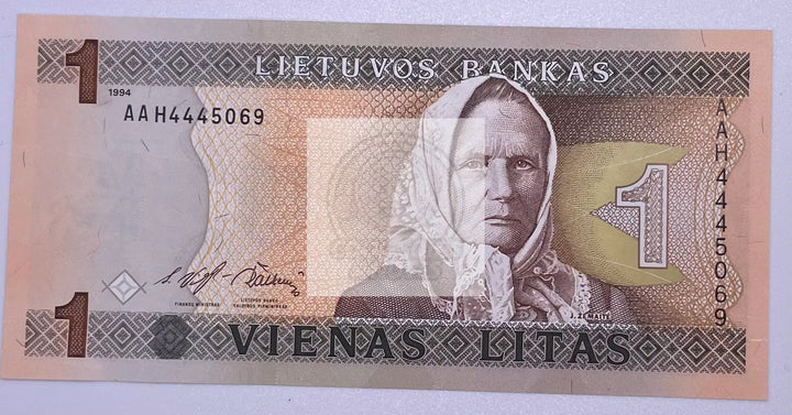 1994 Lithuania 1 Litas P-63 Banknote UNC - Cool Coins & Notes