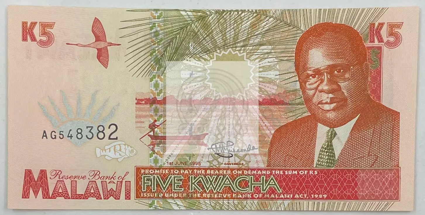 1995 Malawi 5 Kwacha P-30 banknote front view