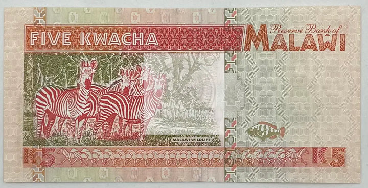 1995 Malawi  5 Kwacha  P-30  Banknote - Cool Coins & Notes