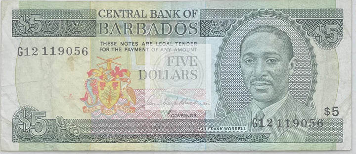 1996 (ND) Barbados $5 Dollars P-47 Circulated World Banknote - Cool Coins & Notes