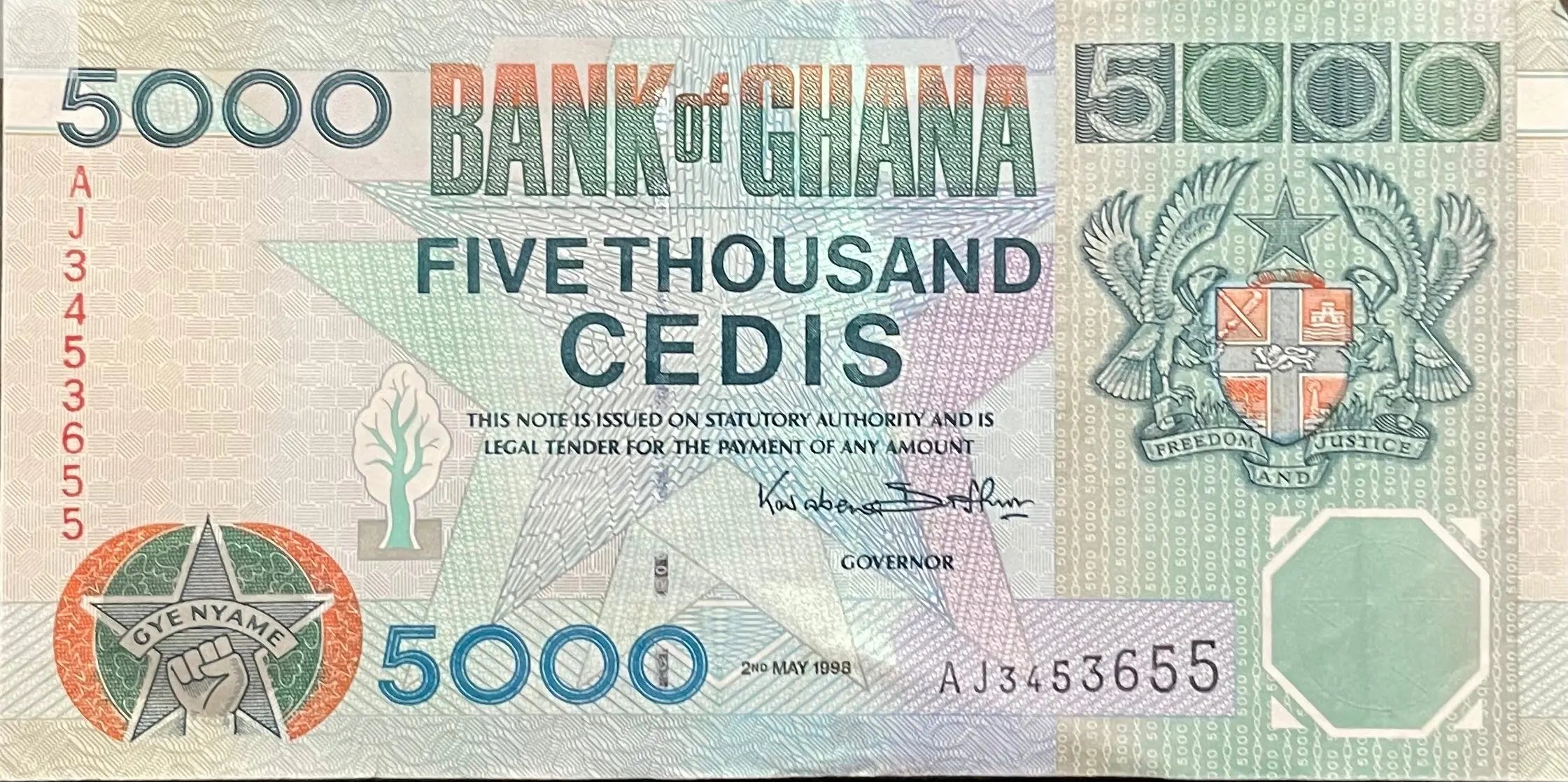 1998 Ghana 5,000 Cedis P-34 circulated Banknote Cool Coins & Notes
