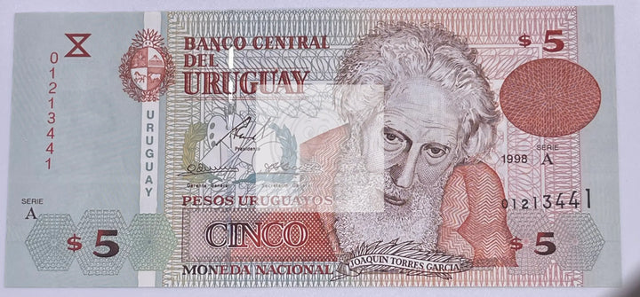 1998 Uruguay 5 Pesos PICK# 80a, UNC Banknote - Cool Coins & Notes