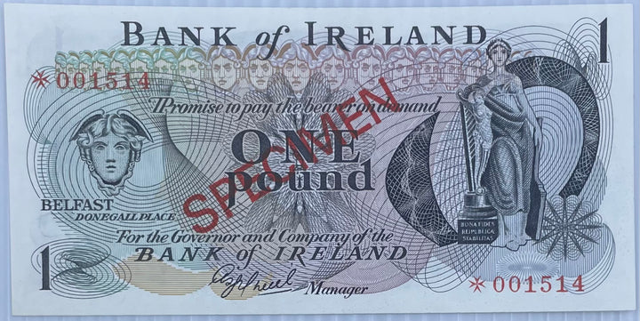 1978 Ireland 1 Pound P-61 Specimen UNC World Banknote