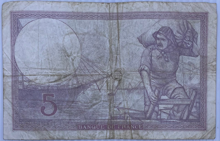 1940 France 5 Francs WW2 Circulated World Banknote From Lot