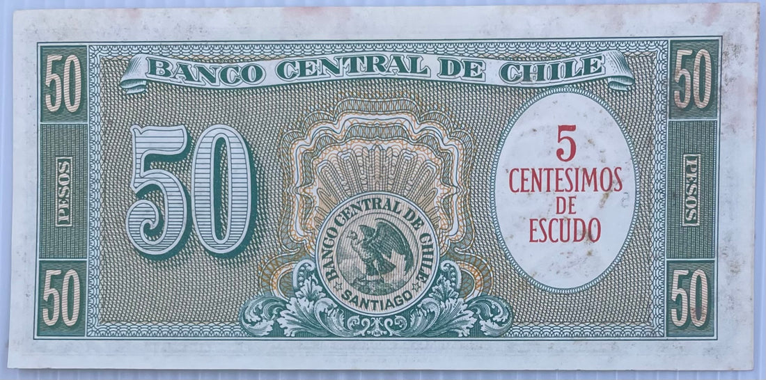 Chile 1060-1961 50 Centesimos P-126 AUNC Overprint on 50 Pesos World Banknote From Lot