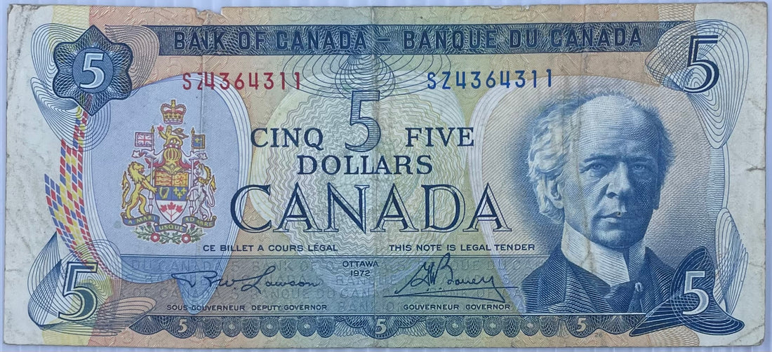 1972 Canada $5 Dollars P-77 Circulated World Banknote