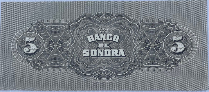 1897-1911 Mexico Banco de Sonora 5 Pesos banknote in uncirculated condition