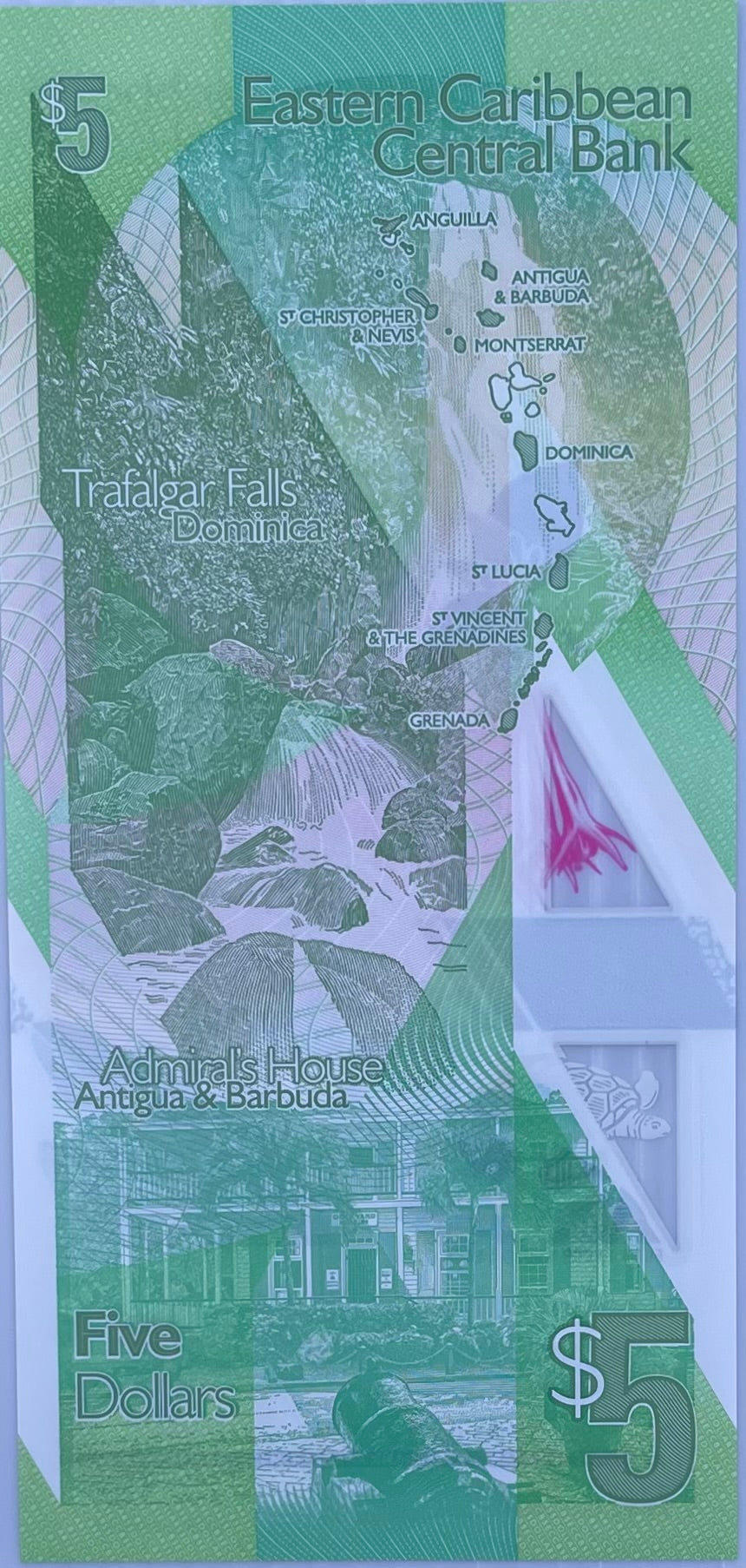 East Caribbean States 5 Dollars 2021  P-56, UNC, Banknote Polymer