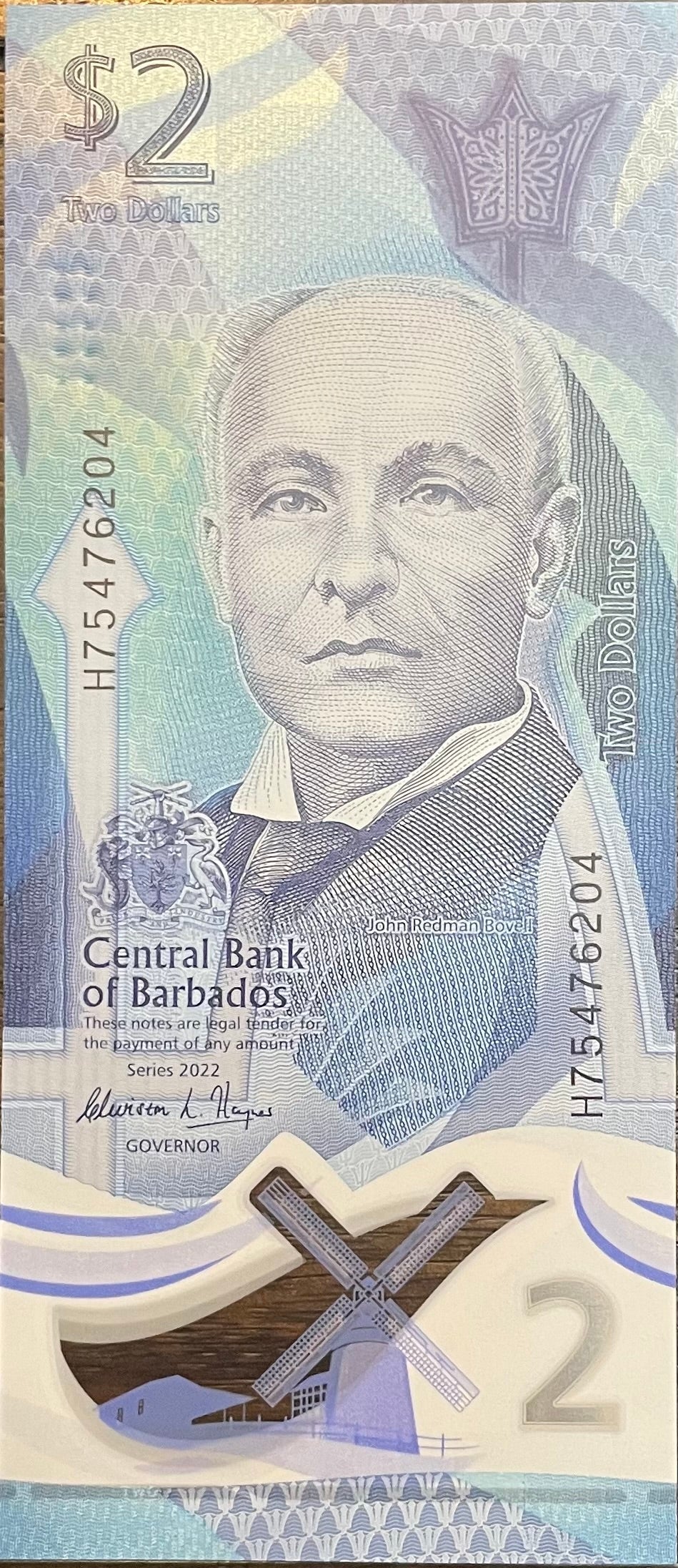 Barbados 2 Dollars polymer banknote 2022 UNC front and back sides