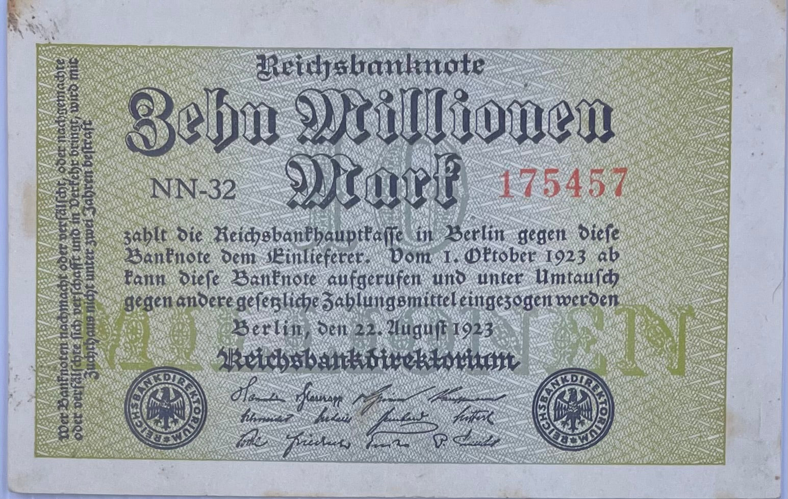 Germany 10 Millionen Mark 1923 P-106 UNC, World Banknote Currency