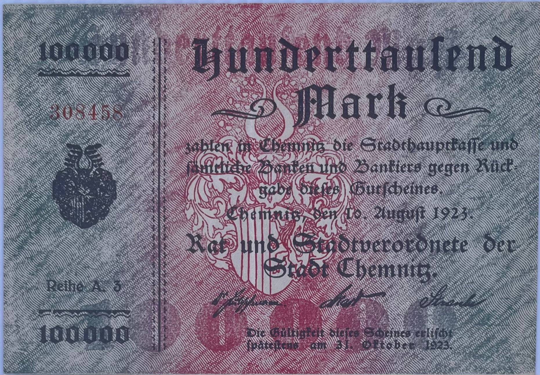 1923 Germany 100,000 Marks World Banknote
