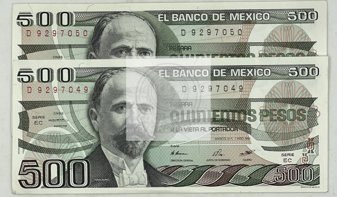 2 Consecutive Mexico 1983 500 Pesos P79a.DA UNC World Banknote - Cool Coins & Notes