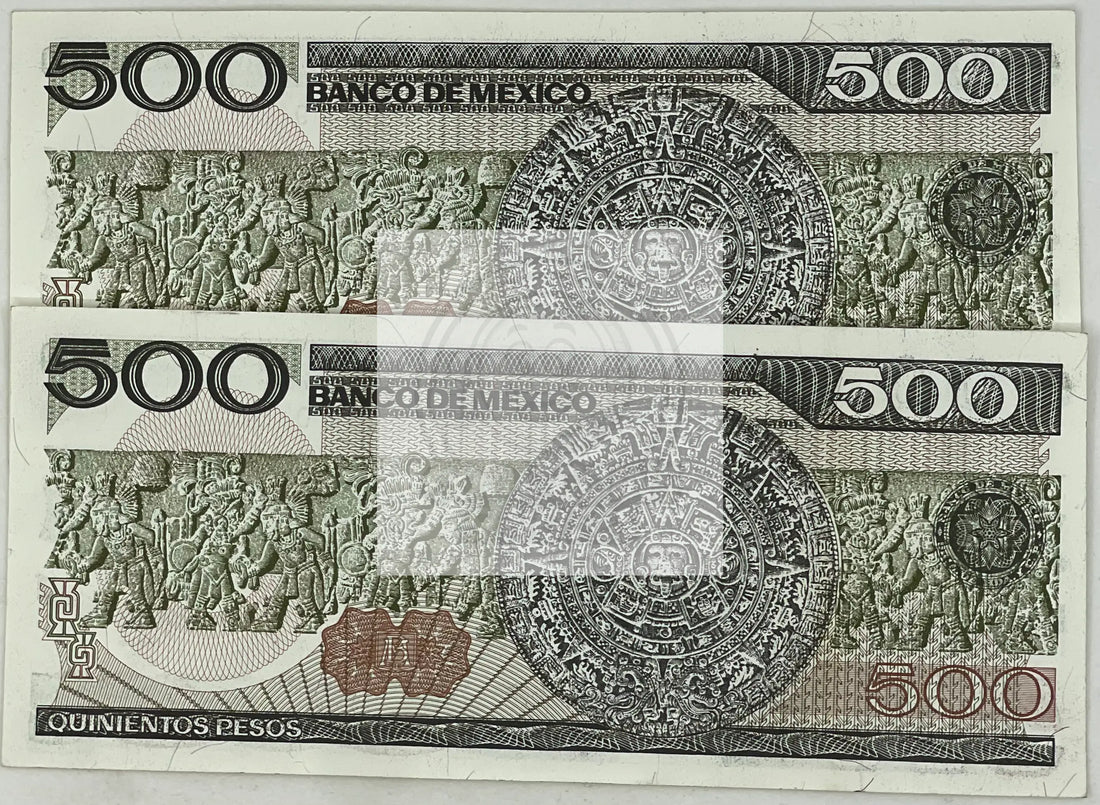 2 Consecutive Mexico 1983 500 Pesos P79a.DA UNC World Banknote - Cool Coins & Notes