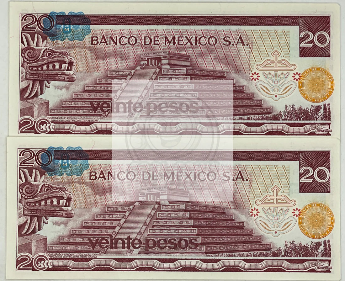 2 Mexico 1977 20 Pesos P-64d.2 UNC World Banknote - Cool Coins & Notes
