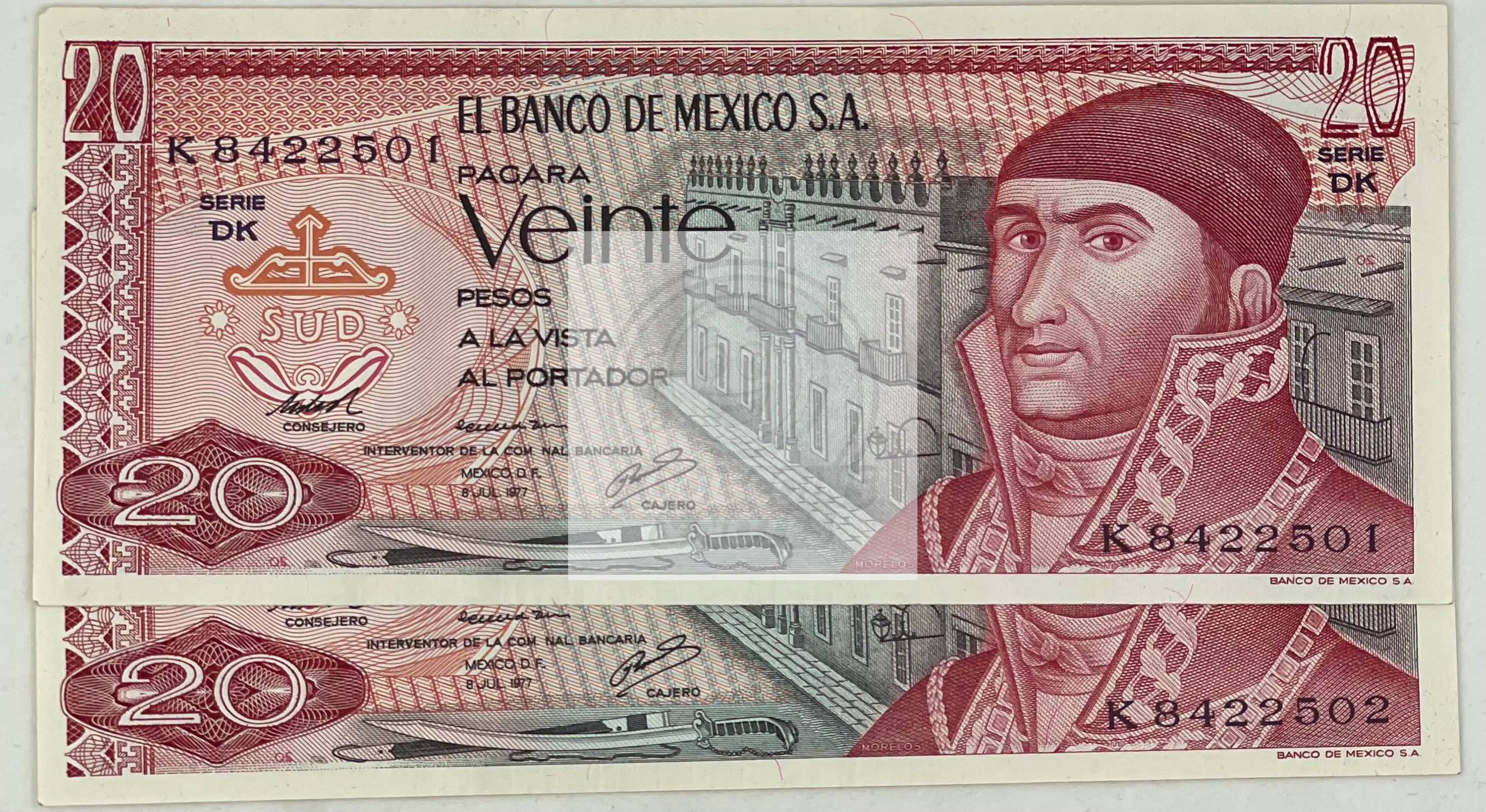 2 Mexico 1977 20 Pesos P-64d.2 UNC World Banknote - Cool Coins & Notes