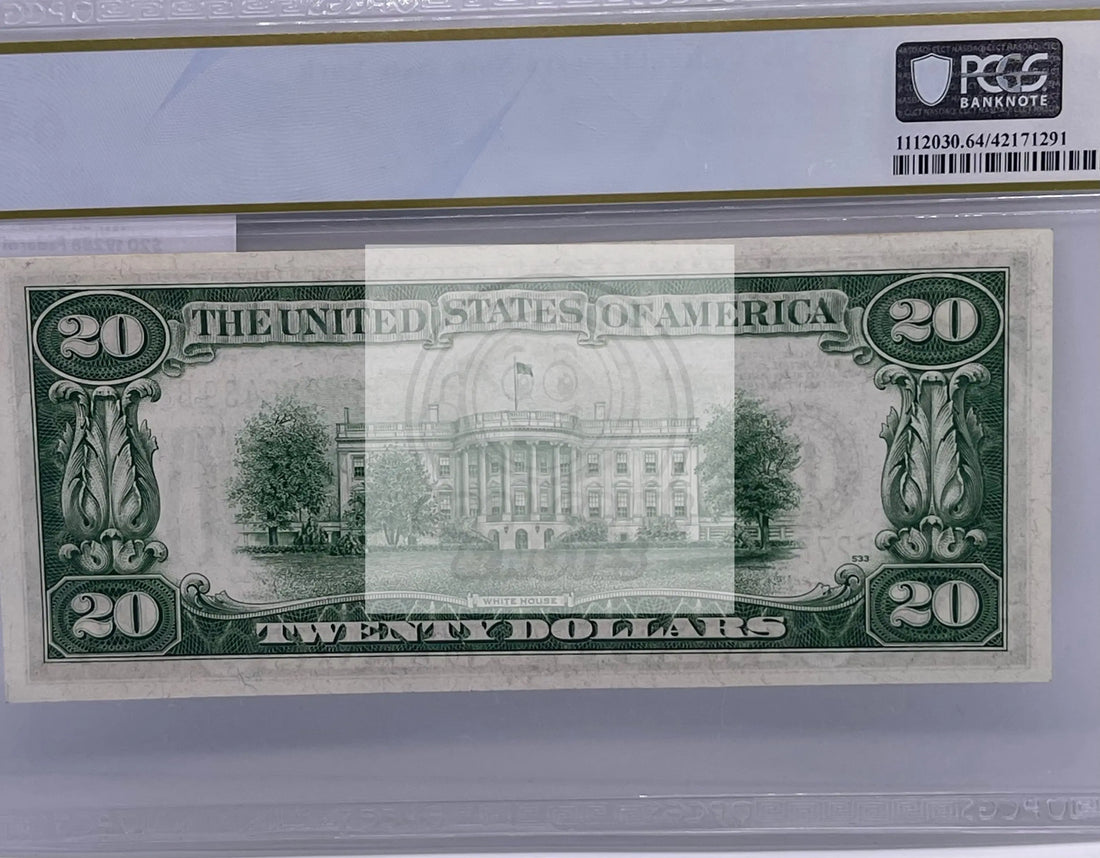$20 1928B Federal Reserve Note New York Fr. 2056-B "LIGHT GREEN SEAL" PCGS 64 Ch - Cool Coins & Notes