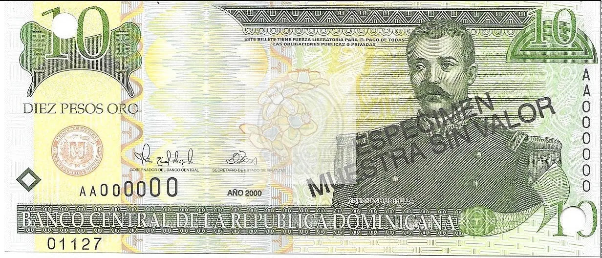 2000 Dominican Republic 10 Pesos Oro Specimen note KM:1 Banknote - Cool Coins & Notes
