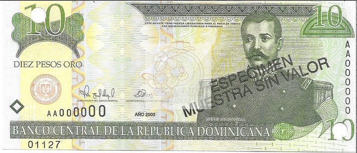 2000 Dominican Republic 10 Pesos Oro Specimen note KM:1 Banknote - Cool Coins & Notes