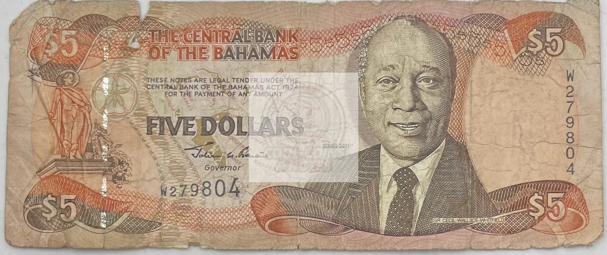 2001 Bahamas $5 Dollars P-63A Scarce World Banknote - Cool Coins & Notes
