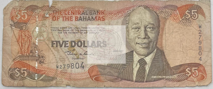 2001 Bahamas $5 Dollars P-63A Scarce World Banknote - Cool Coins & Notes