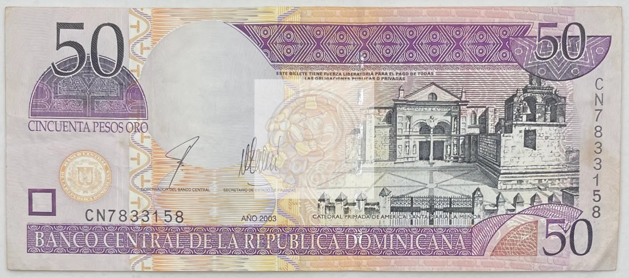 2003 Dominican Republic 50 Pesos Oro P-170c  Used World Banknote - Cool Coins & Notes