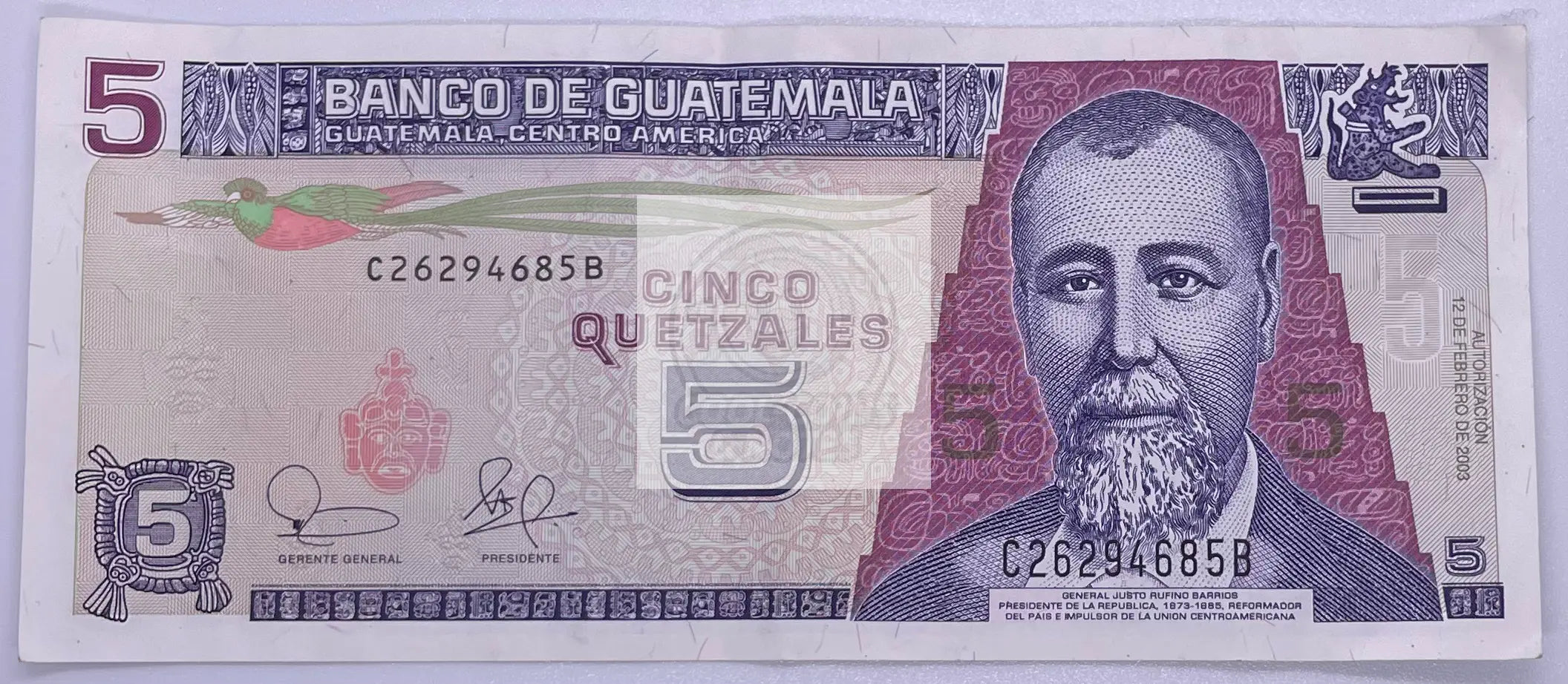 2003 Guatemala 5 Quetzales P-106a Banknote - Cool Coins & Notes