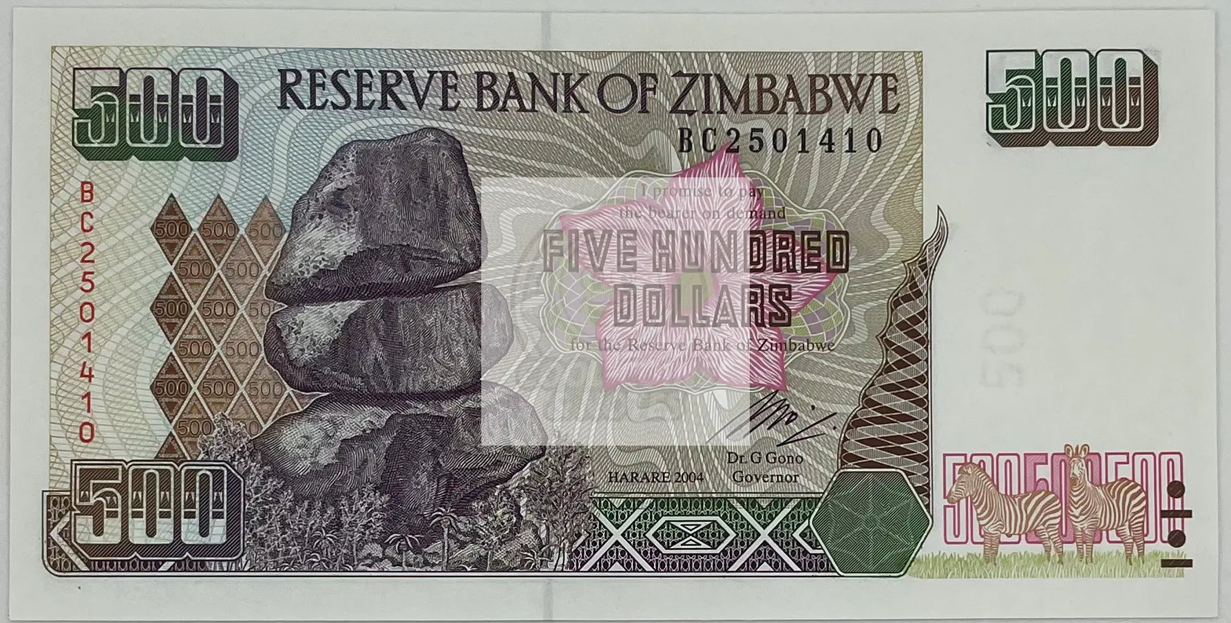 2004 Zimbabwe 500 Dollars P-11b UNC Banknote - Cool Coins & Notes