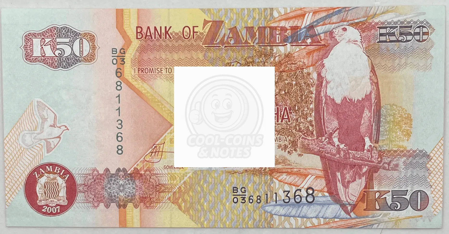 2007 Zambia 50 Kwacha P 37e UNC, World Banknote
