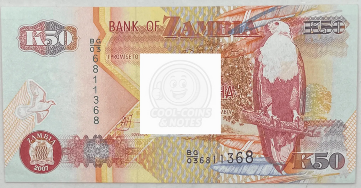 2007 Zambia 50 Kwacha P 37e UNC, World Banknote