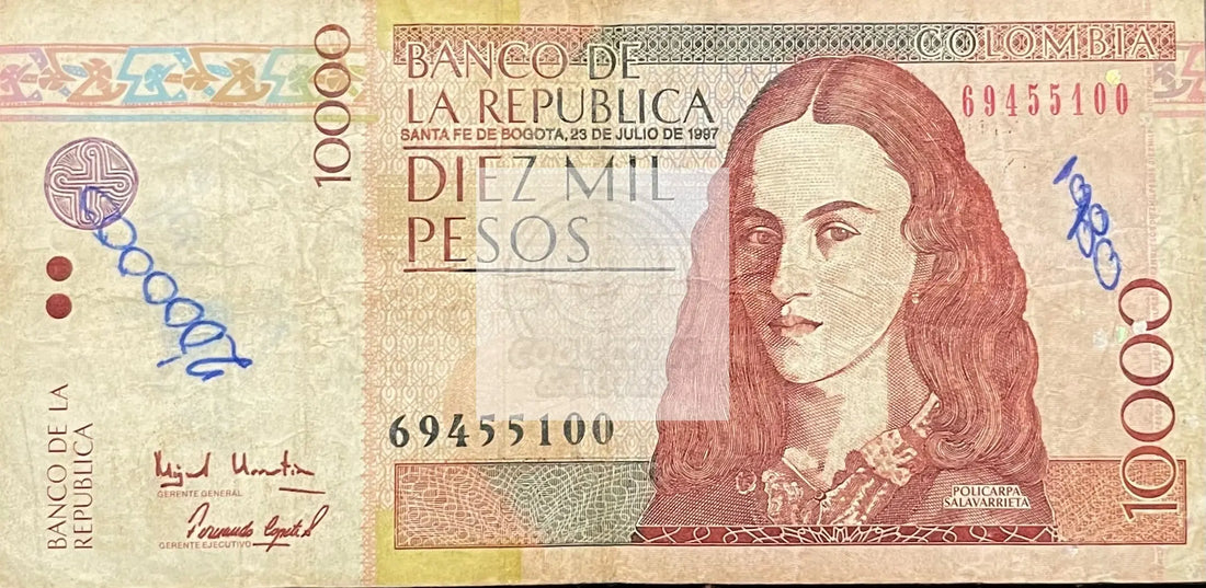 2008 Columbia 10,000 Pesos P-453 Circulated World Banknote Cool Coins & Notes 