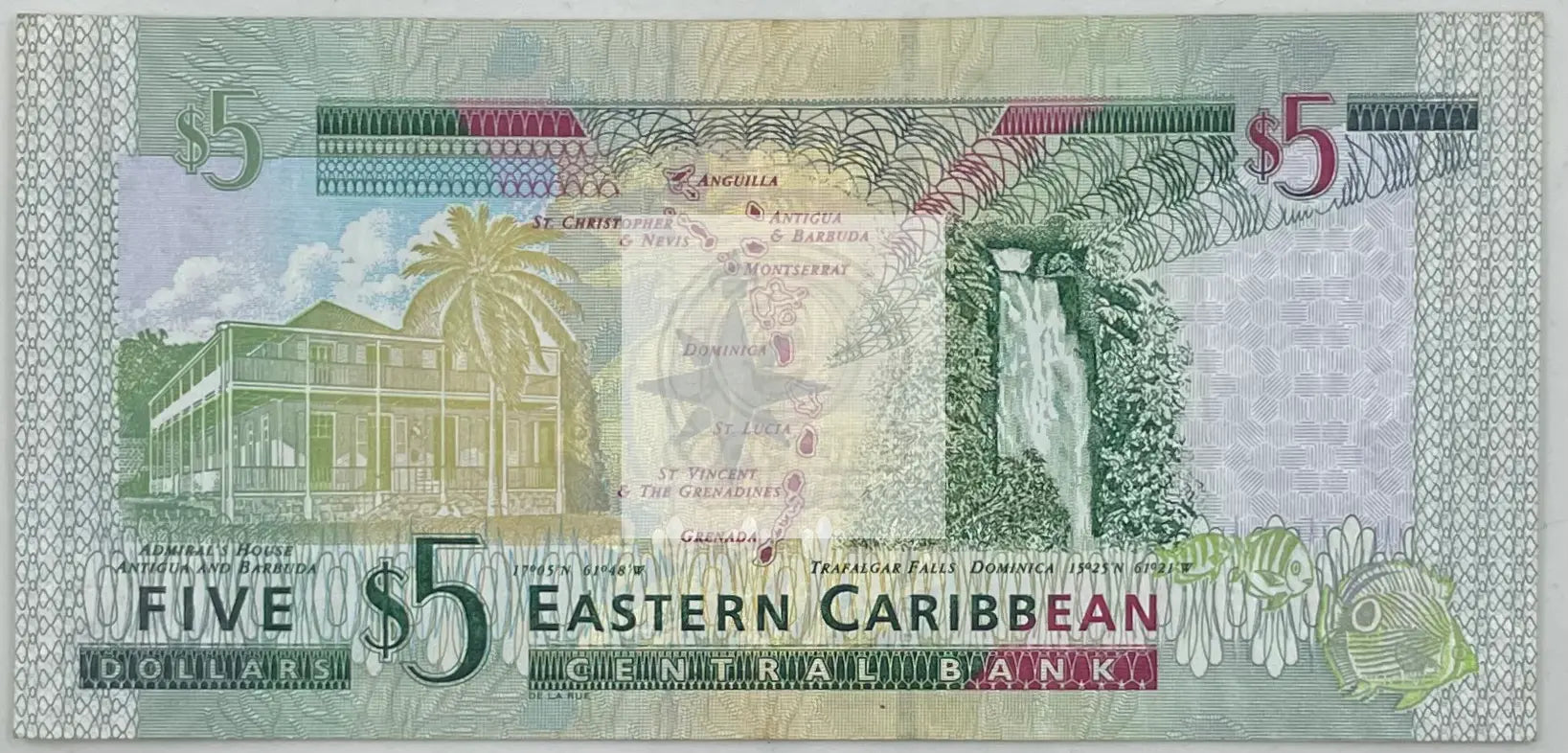2008 East Caribbean States $5 Dollars P-47 Banknote - Cool Coins & Notes
