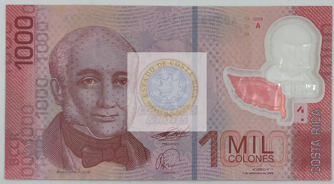 2011 Costa Rica 1000 Colones 1st Polymer P-274a Banknote - Cool Coins & Notes