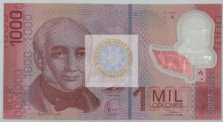2011 Costa Rica 1000 Colones 1st Polymer P-274a Banknote - Cool Coins & Notes