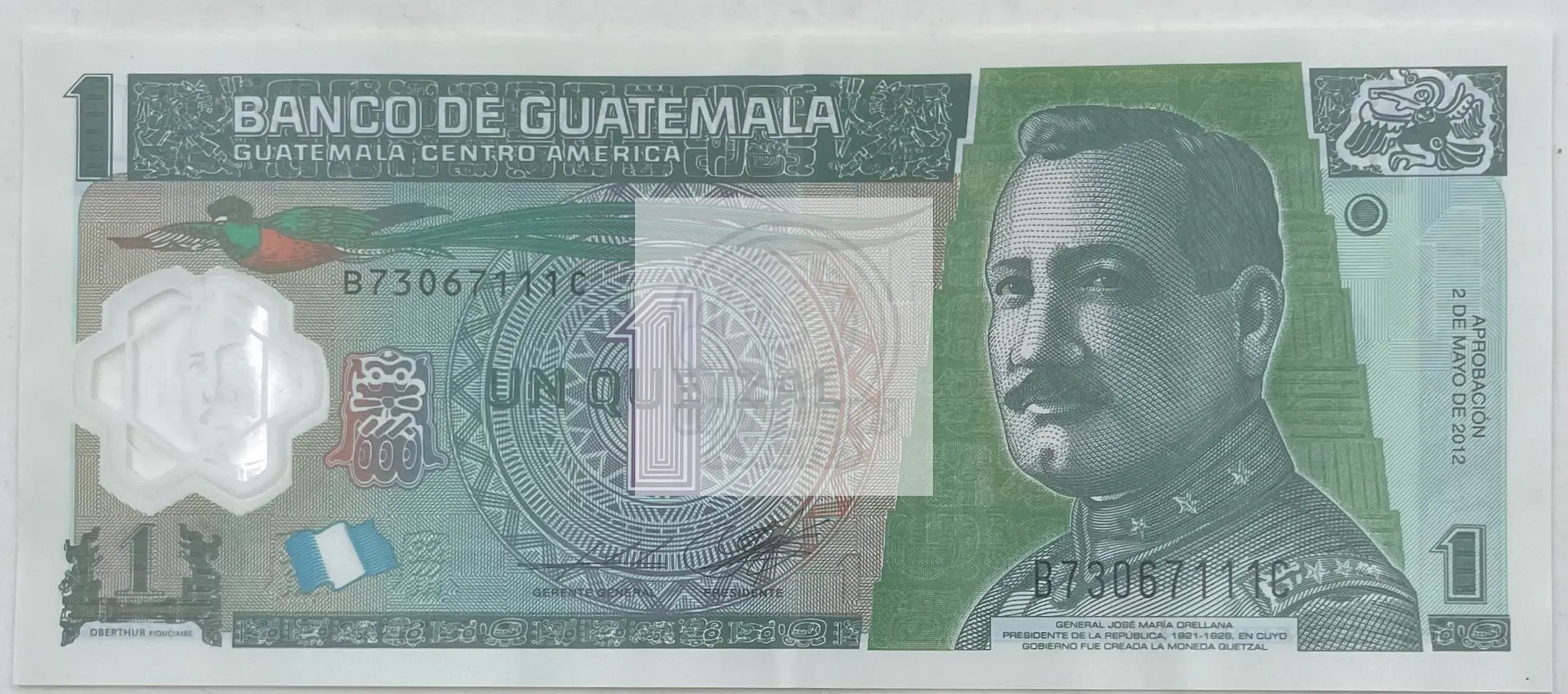 2012 Guatemala  1 Quetzal P-115 Polymer, Used World Banknote - Cool Coins & Notes