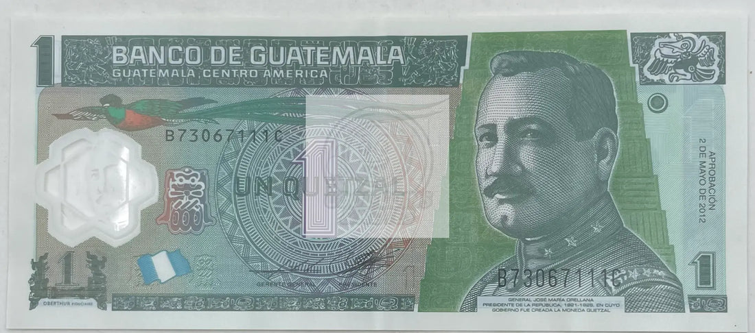 2012 Guatemala  1 Quetzal P-115 Polymer, Used World Banknote - Cool Coins & Notes