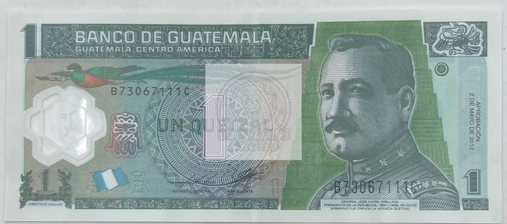 2012 Guatemala  1 Quetzal P-115 Polymer, Used World Banknote - Cool Coins & Notes