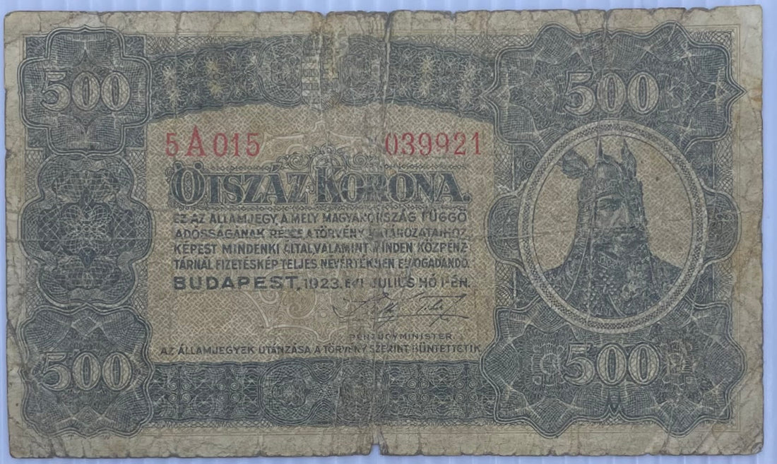 1923 Hungary 500 Korona P-74 Circulated World Banknote